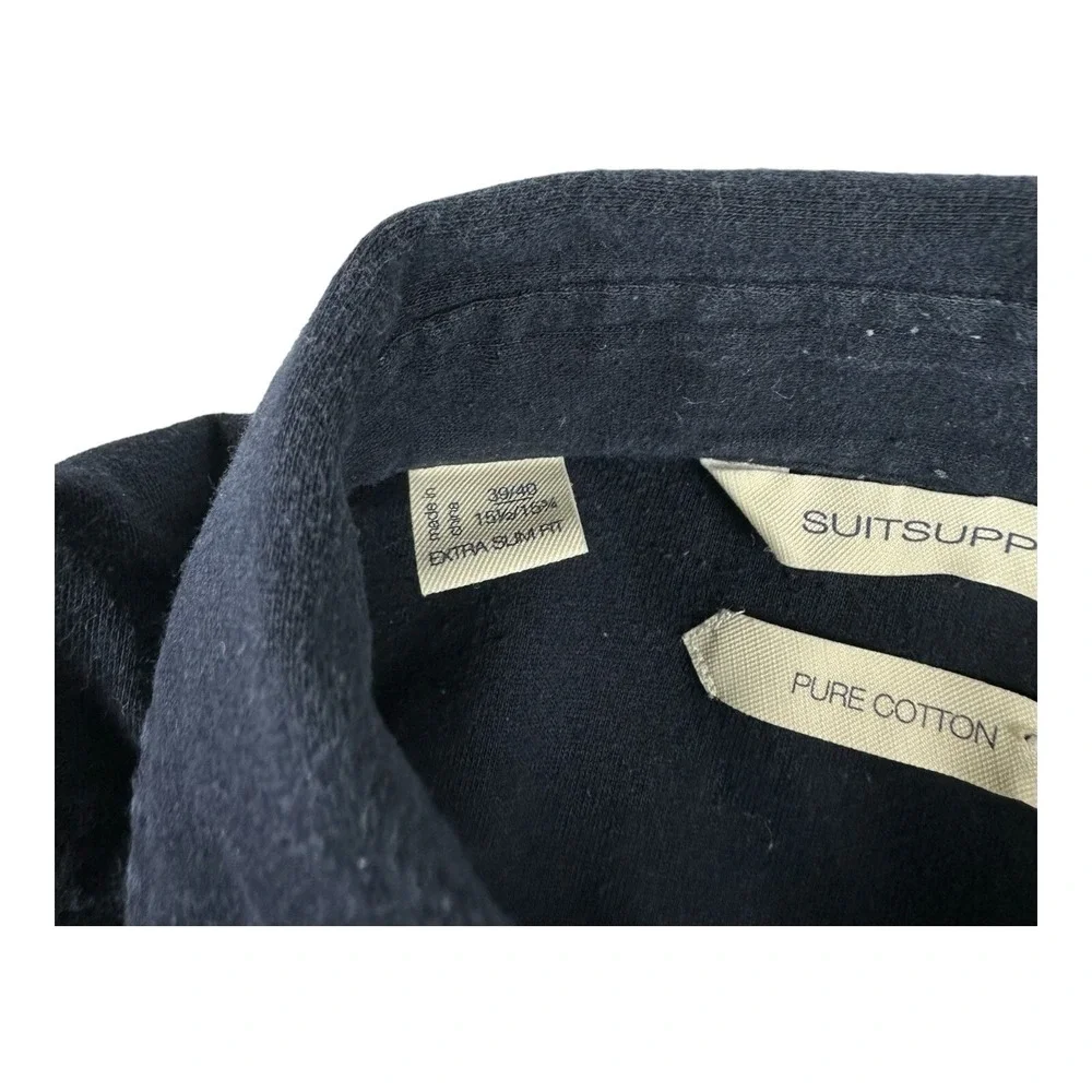 Suit Supply Blue Pure Cotton Cutaway Collar S/S Mens Polo Shirt Size 15.5 Slim - Picture 4 of 6